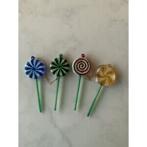Vintage Glass Lollipop Christmas Ornaments Lot of 4 Candy Swirl Starlight Mint